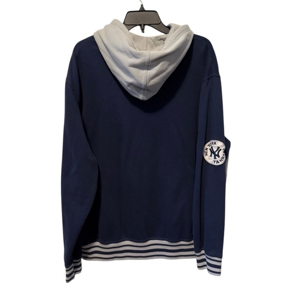 NY YANKEES ZIP HOODIE SWEATSHIRT XL BASEBALL DISTRESSED BLUE Carl Banks - Picture 2 of 10